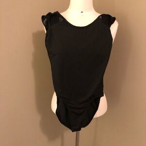 Black One Piece Bathing Suit with Mesh Detail at Shoulder Neck Size Small